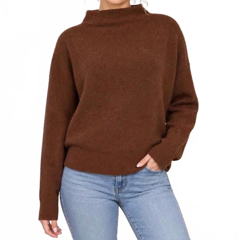 NEW VINCE boiled cashmere funnel neck sweater in brown